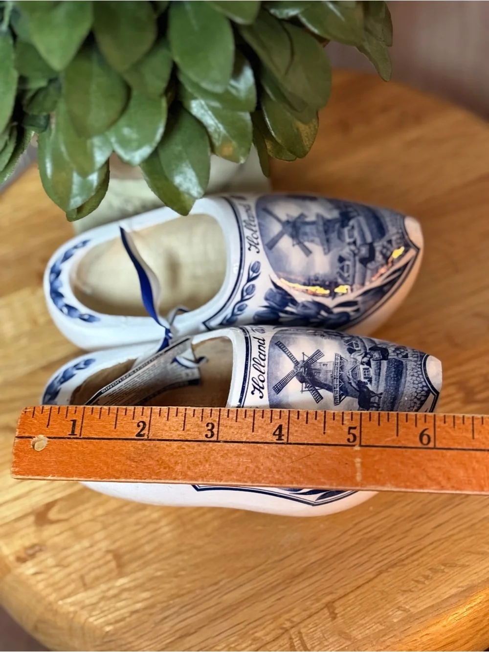 Vintage Holland Dutch Wooden Clogs Blue White Windmill Shoes Netherlands
